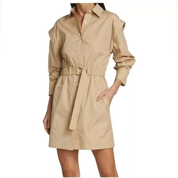 Derek Lam 10 Crosby Hadley Cotton Shirt Dress Beige/Khaki Size 2 $450 - Picture 4 of 9